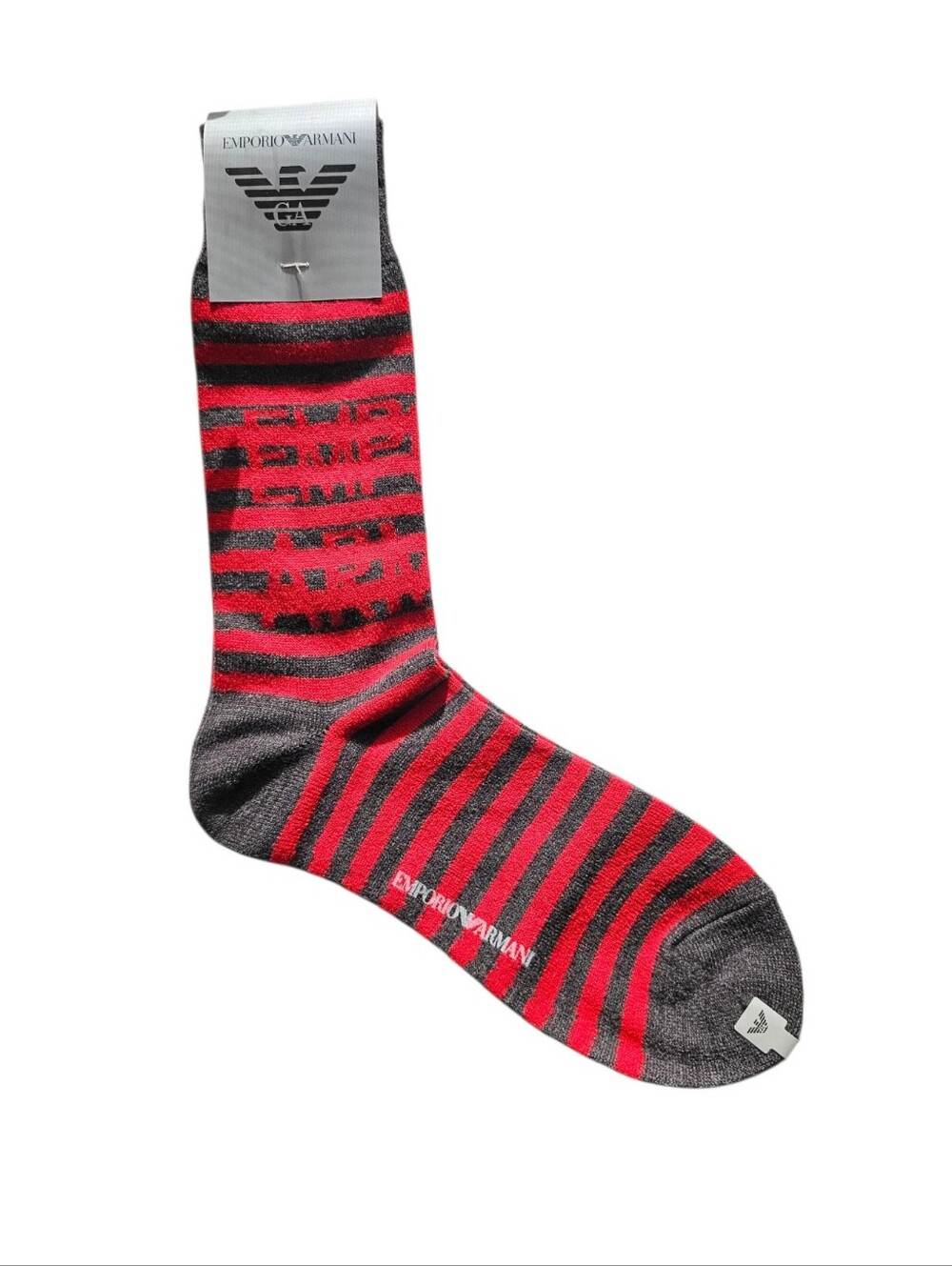 Emporio Armani Red and Gray Striped Crew Dress Socks